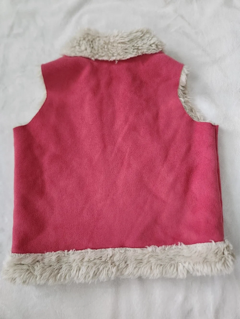 Vintage Janie And Jack Rich Coziness Pink Suede Faux-Fur Trim Vest